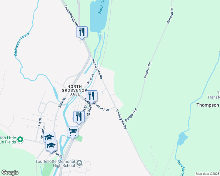 map of restaurants, bars, coffee shops, grocery stores, and more near 40 Buckley Hill Road in Thompson