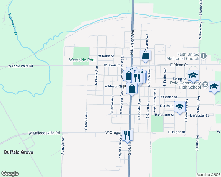 map of restaurants, bars, coffee shops, grocery stores, and more near 403 West Mason Street in Polo