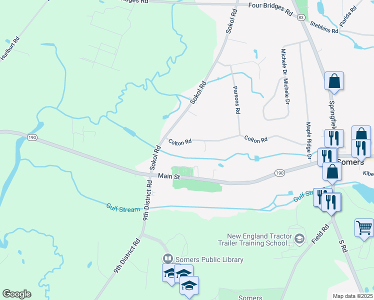map of restaurants, bars, coffee shops, grocery stores, and more near 122 Colton Road in Somers