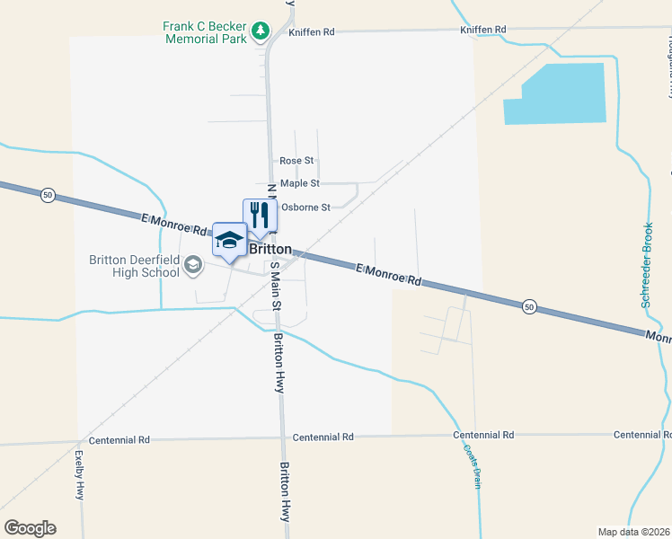 map of restaurants, bars, coffee shops, grocery stores, and more near 285 East Chicago Boulevard in Britton