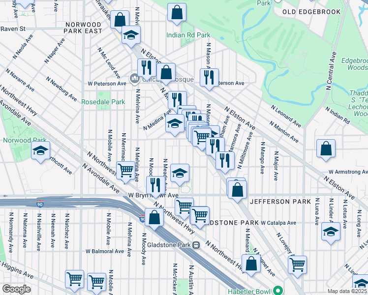 map of restaurants, bars, coffee shops, grocery stores, and more near in Chicago