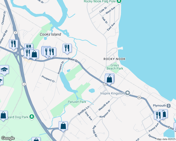 map of restaurants, bars, coffee shops, grocery stores, and more near 79 Main Street in Kingston