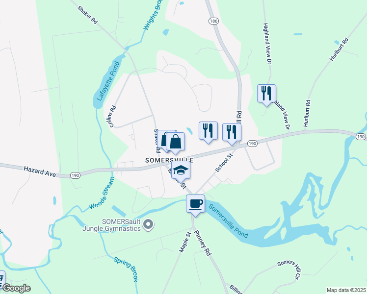 map of restaurants, bars, coffee shops, grocery stores, and more near 123 Main Street in Somers