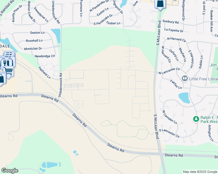 map of restaurants, bars, coffee shops, grocery stores, and more near Joseph Drive in Elgin