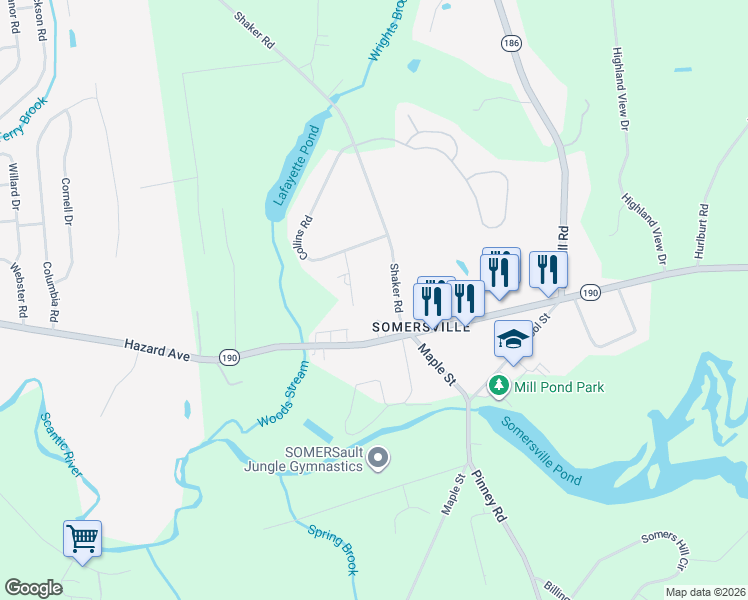 map of restaurants, bars, coffee shops, grocery stores, and more near 15 Shaker Road in Somers