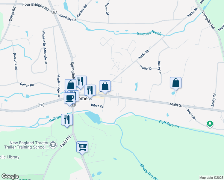 map of restaurants, bars, coffee shops, grocery stores, and more near 27 Battle Street in Somers