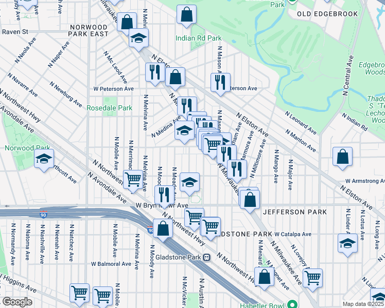 map of restaurants, bars, coffee shops, grocery stores, and more near in Chicago
