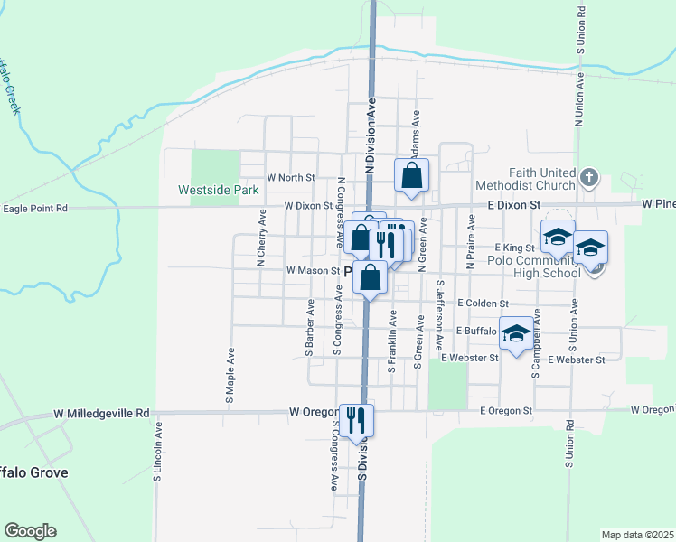 map of restaurants, bars, coffee shops, grocery stores, and more near 302 West Mason Street in Polo