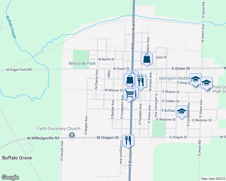 map of restaurants, bars, coffee shops, grocery stores, and more near 403 West Mason Street in Polo