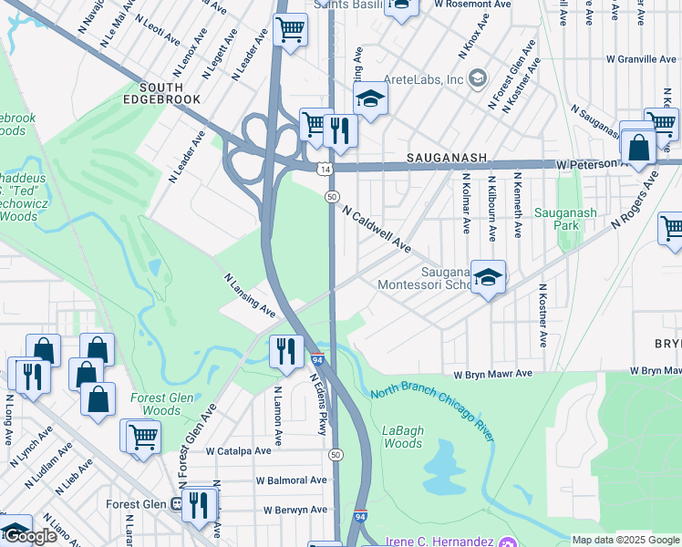 map of restaurants, bars, coffee shops, grocery stores, and more near 5815 North Cicero Avenue in Chicago