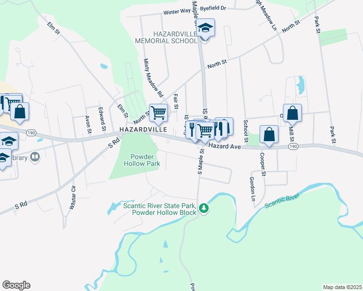 map of restaurants, bars, coffee shops, grocery stores, and more near 284 Hazard Avenue in Enfield