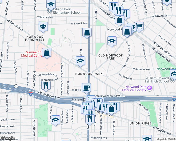 map of restaurants, bars, coffee shops, grocery stores, and more near in Chicago