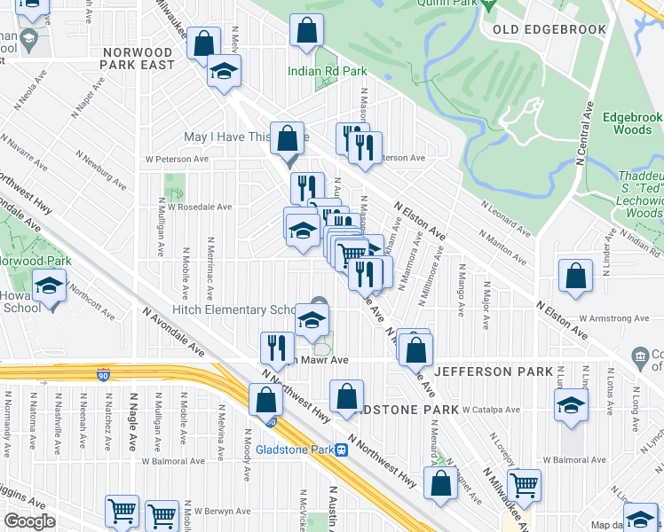 map of restaurants, bars, coffee shops, grocery stores, and more near in Chicago