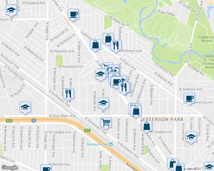 map of restaurants, bars, coffee shops, grocery stores, and more near in Chicago