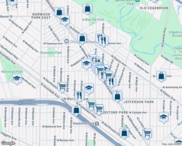 map of restaurants, bars, coffee shops, grocery stores, and more near in Chicago