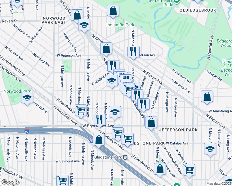 map of restaurants, bars, coffee shops, grocery stores, and more near in Chicago