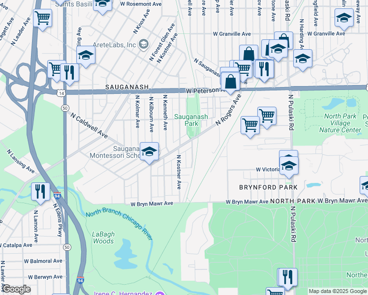 map of restaurants, bars, coffee shops, grocery stores, and more near 5809 North Rogers Avenue in Chicago