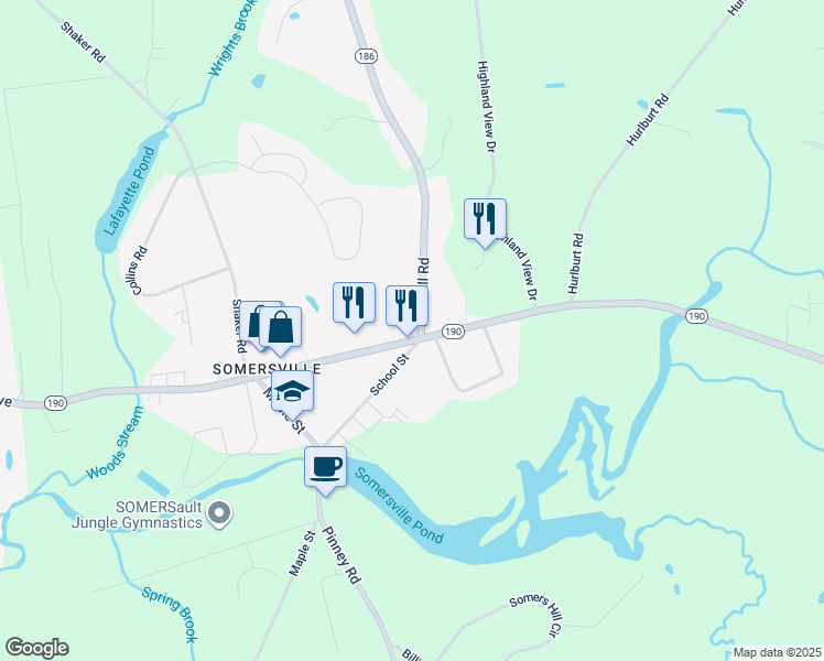 map of restaurants, bars, coffee shops, grocery stores, and more near 169 Main Street in Somers