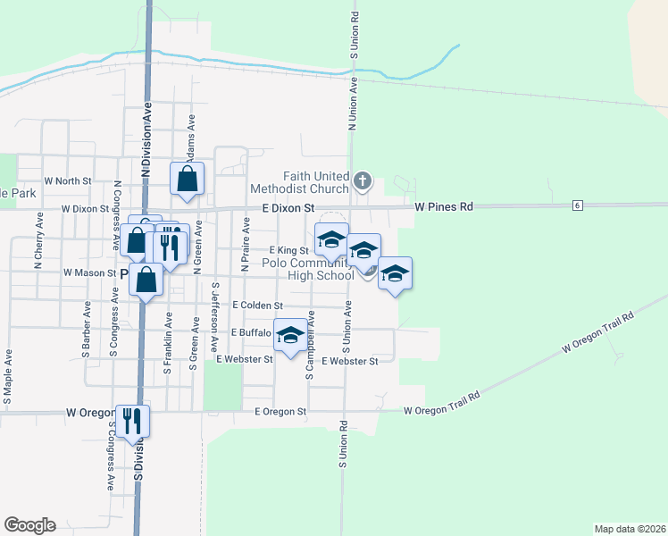 map of restaurants, bars, coffee shops, grocery stores, and more near 610 East Mason Street in Polo
