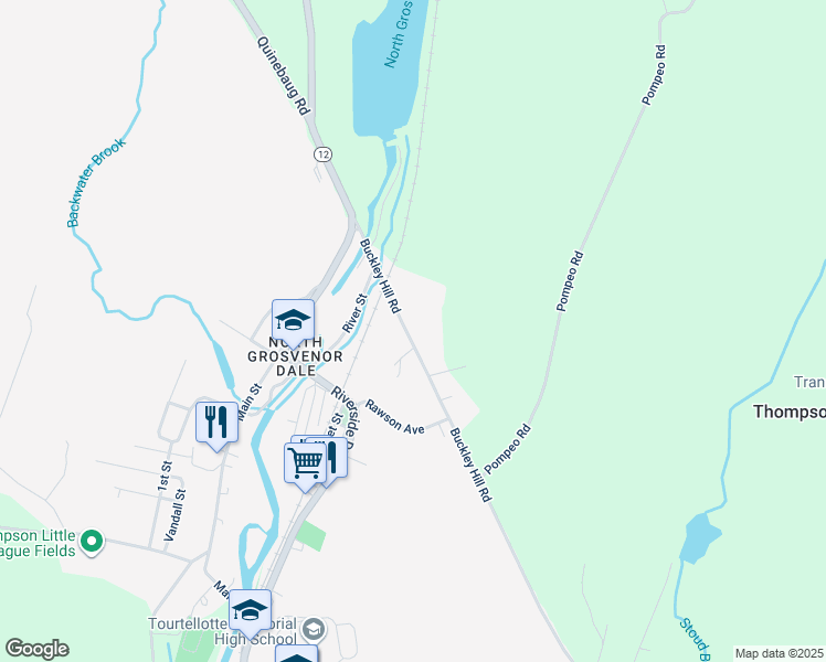 map of restaurants, bars, coffee shops, grocery stores, and more near 40 Buckley Hill Road in Thompson