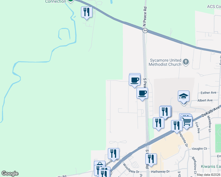 map of restaurants, bars, coffee shops, grocery stores, and more near 419 Anjali Court in Sycamore