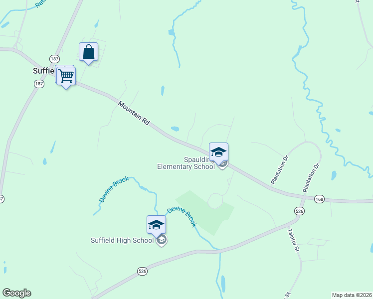 map of restaurants, bars, coffee shops, grocery stores, and more near 1031 Mountain Road in Suffield