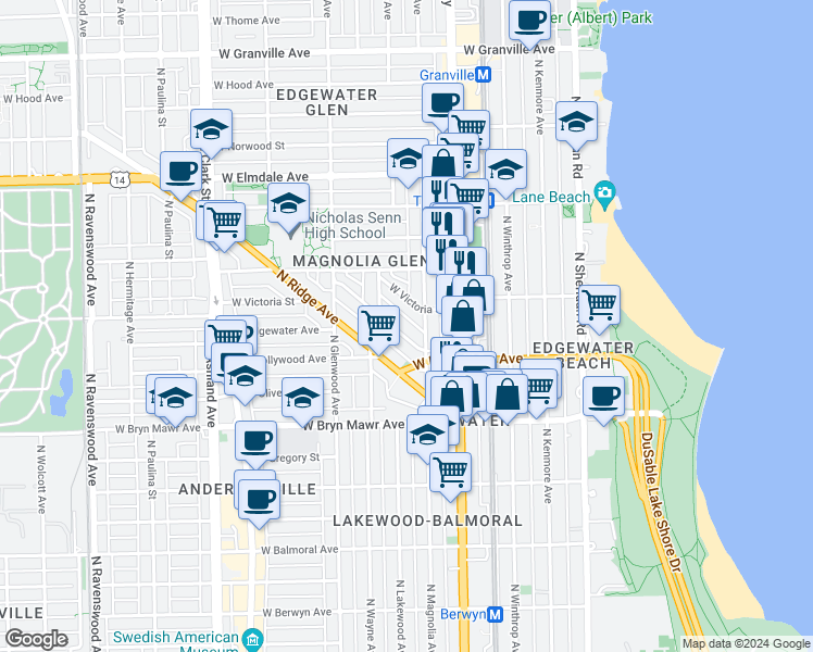 map of restaurants, bars, coffee shops, grocery stores, and more near 1264 West Early Avenue in Chicago