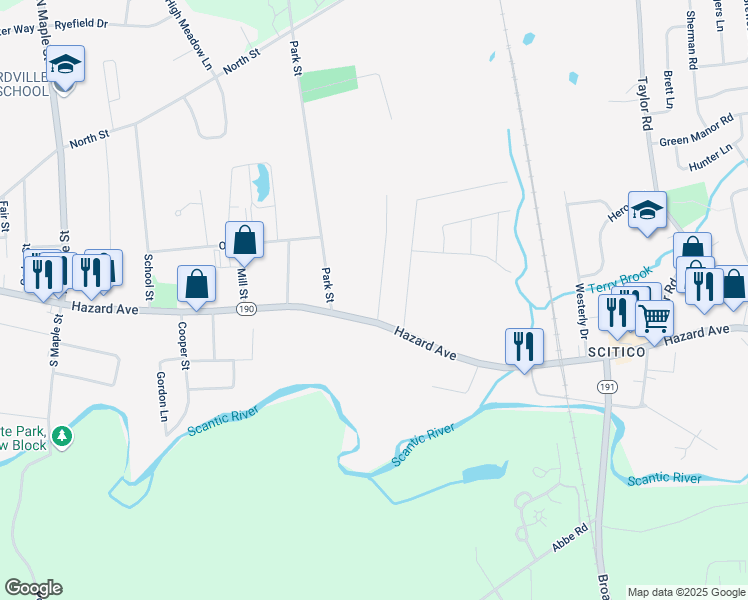map of restaurants, bars, coffee shops, grocery stores, and more near 1 Holiday Lane in Enfield
