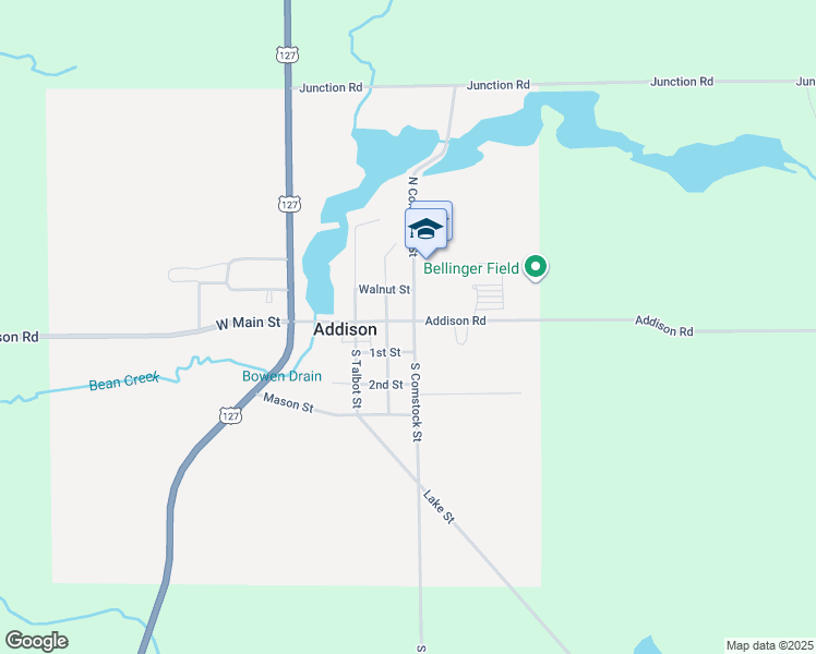 map of restaurants, bars, coffee shops, grocery stores, and more near 215 East Main Street in Addison