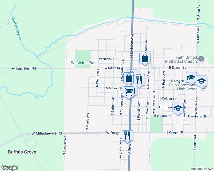 map of restaurants, bars, coffee shops, grocery stores, and more near 410 West Mason Street in Polo
