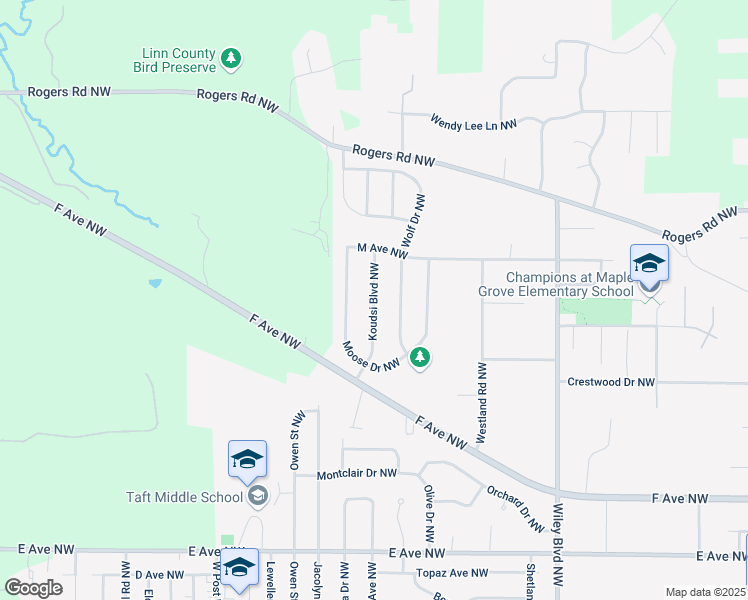 map of restaurants, bars, coffee shops, grocery stores, and more near 1126 Koudsi Boulevard Northwest in Cedar Rapids