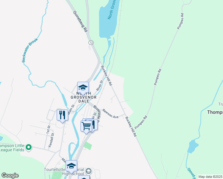 map of restaurants, bars, coffee shops, grocery stores, and more near 35 Buckley Hill Road in Thompson