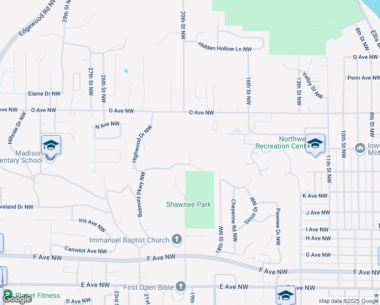 map of restaurants, bars, coffee shops, grocery stores, and more near 1398 Sydney Court Northwest in Cedar Rapids