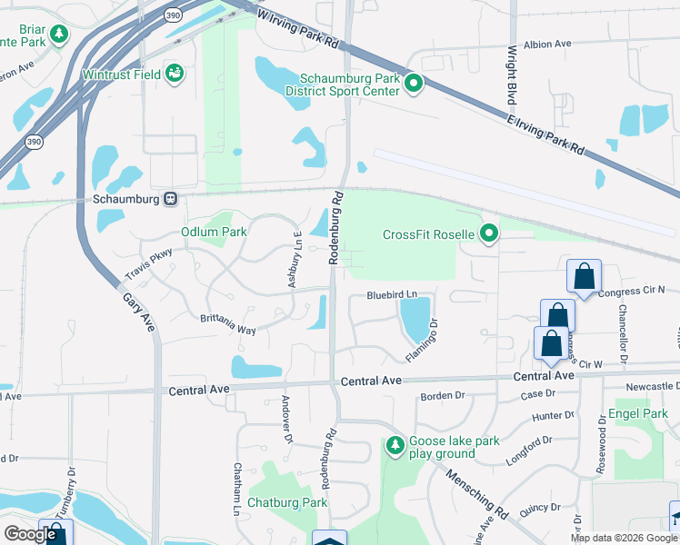 map of restaurants, bars, coffee shops, grocery stores, and more near 208 Timberleaf Circle in Roselle