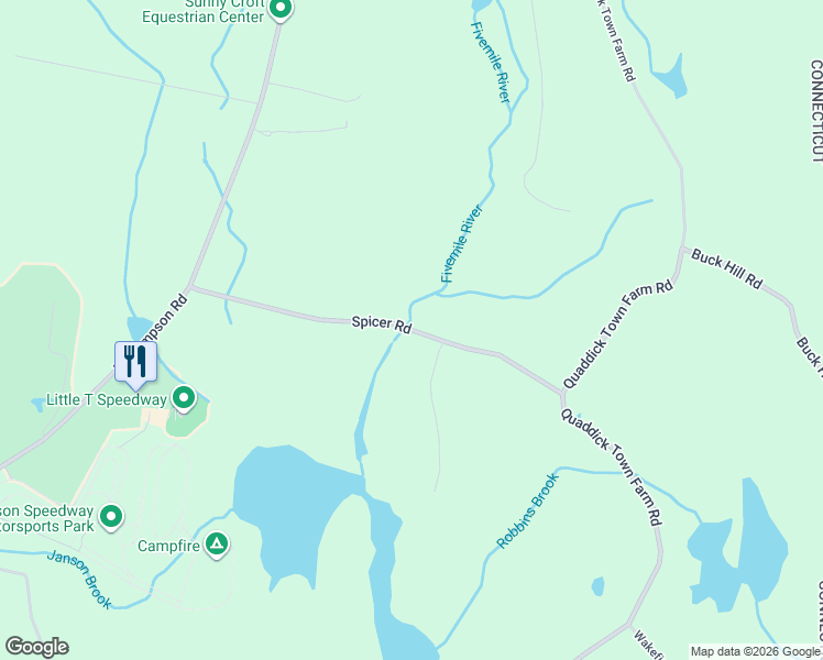 map of restaurants, bars, coffee shops, grocery stores, and more near 116 Spicer Road in Thompson