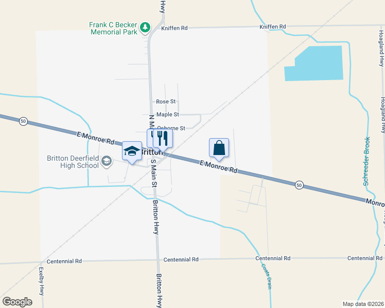 map of restaurants, bars, coffee shops, grocery stores, and more near 285 E Chicago Blvd in Britton