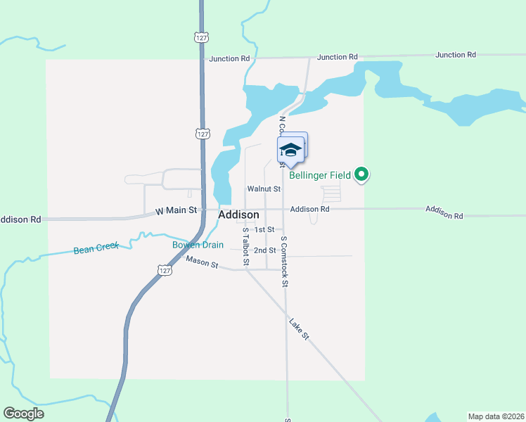 map of restaurants, bars, coffee shops, grocery stores, and more near 215 East Main Street in Addison