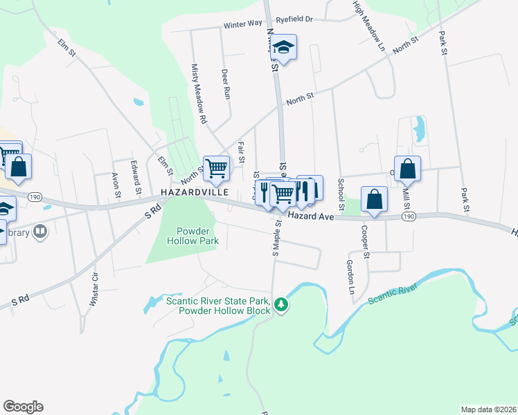 map of restaurants, bars, coffee shops, grocery stores, and more near 282 Hazard Avenue in Enfield