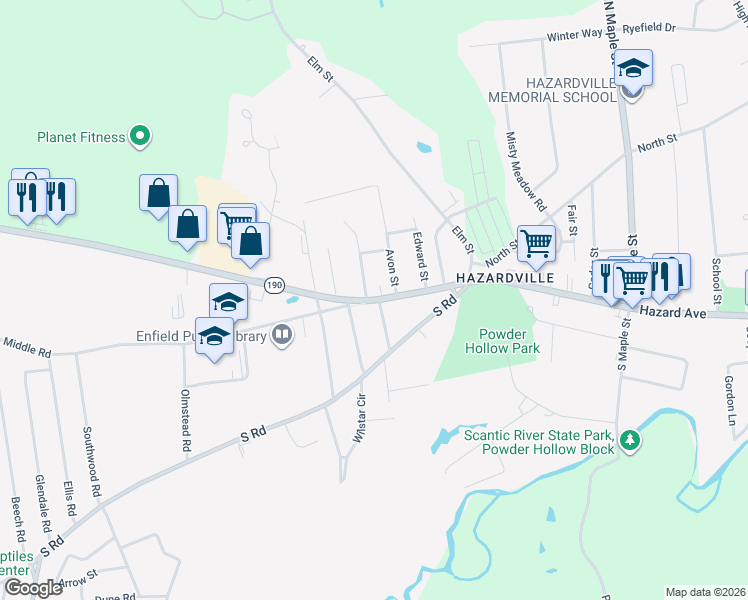 map of restaurants, bars, coffee shops, grocery stores, and more near 196 Hazard Avenue in Enfield
