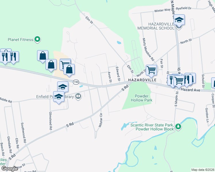 map of restaurants, bars, coffee shops, grocery stores, and more near 206 Hazard Avenue in Enfield