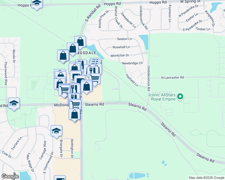 map of restaurants, bars, coffee shops, grocery stores, and more near 350 Gyorr Avenue in South Elgin