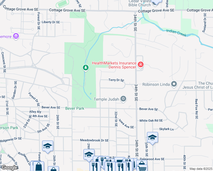 map of restaurants, bars, coffee shops, grocery stores, and more near 3024 Ridgemore Dr SE in Cedar Rapids