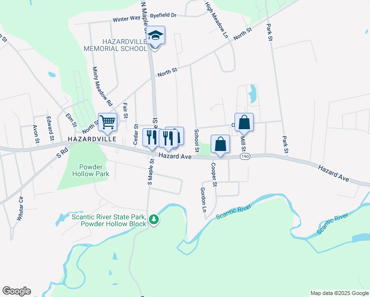 map of restaurants, bars, coffee shops, grocery stores, and more near 347 Hazard Avenue in Enfield