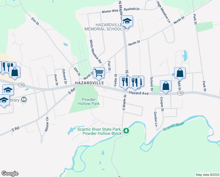 map of restaurants, bars, coffee shops, grocery stores, and more near 282 Hazard Avenue in Enfield