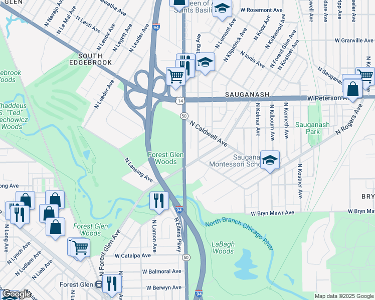 map of restaurants, bars, coffee shops, grocery stores, and more near 5815 North Cicero Avenue in Chicago
