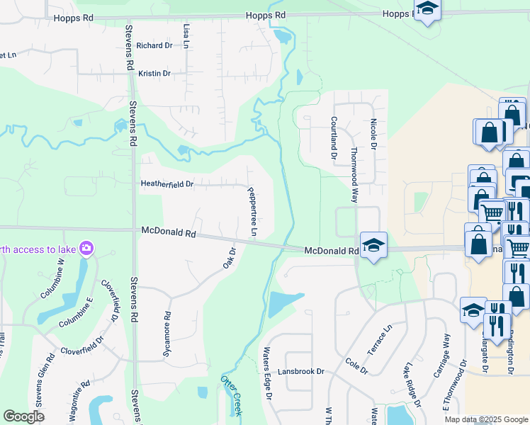 map of restaurants, bars, coffee shops, grocery stores, and more near 8N121 Peppertree Lane in Elgin