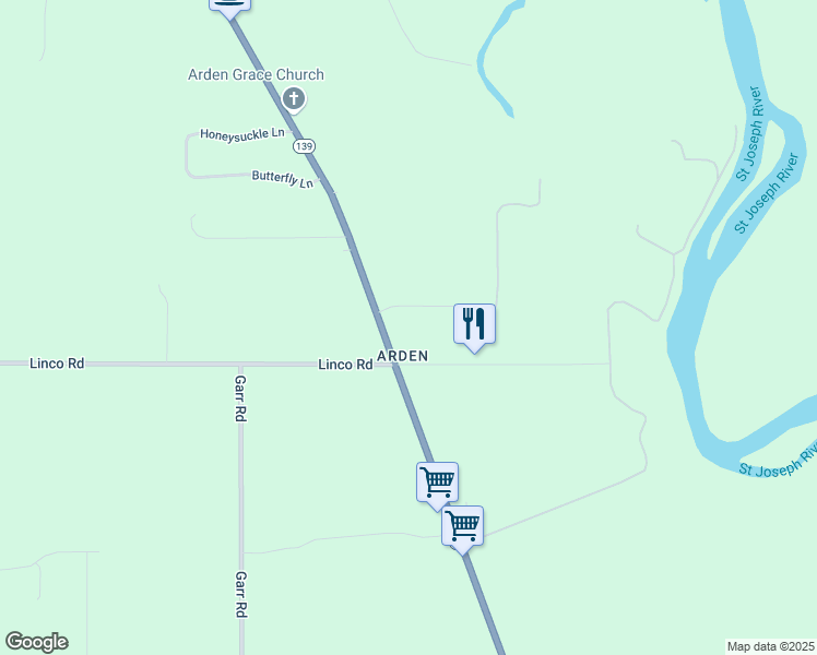 map of restaurants, bars, coffee shops, grocery stores, and more near 7235 Michigan 139 in Berrien Springs