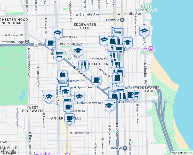 map of restaurants, bars, coffee shops, grocery stores, and more near 1281 West Early Avenue in Chicago