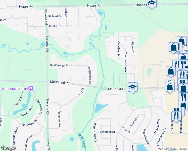 map of restaurants, bars, coffee shops, grocery stores, and more near 8N121 Peppertree Lane in Elgin
