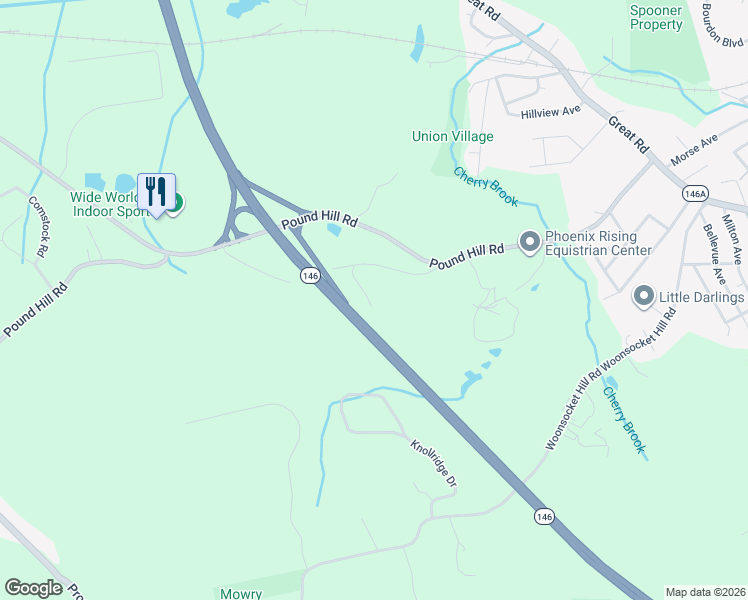 map of restaurants, bars, coffee shops, grocery stores, and more near 28 Old Pound Hill Road in North Smithfield
